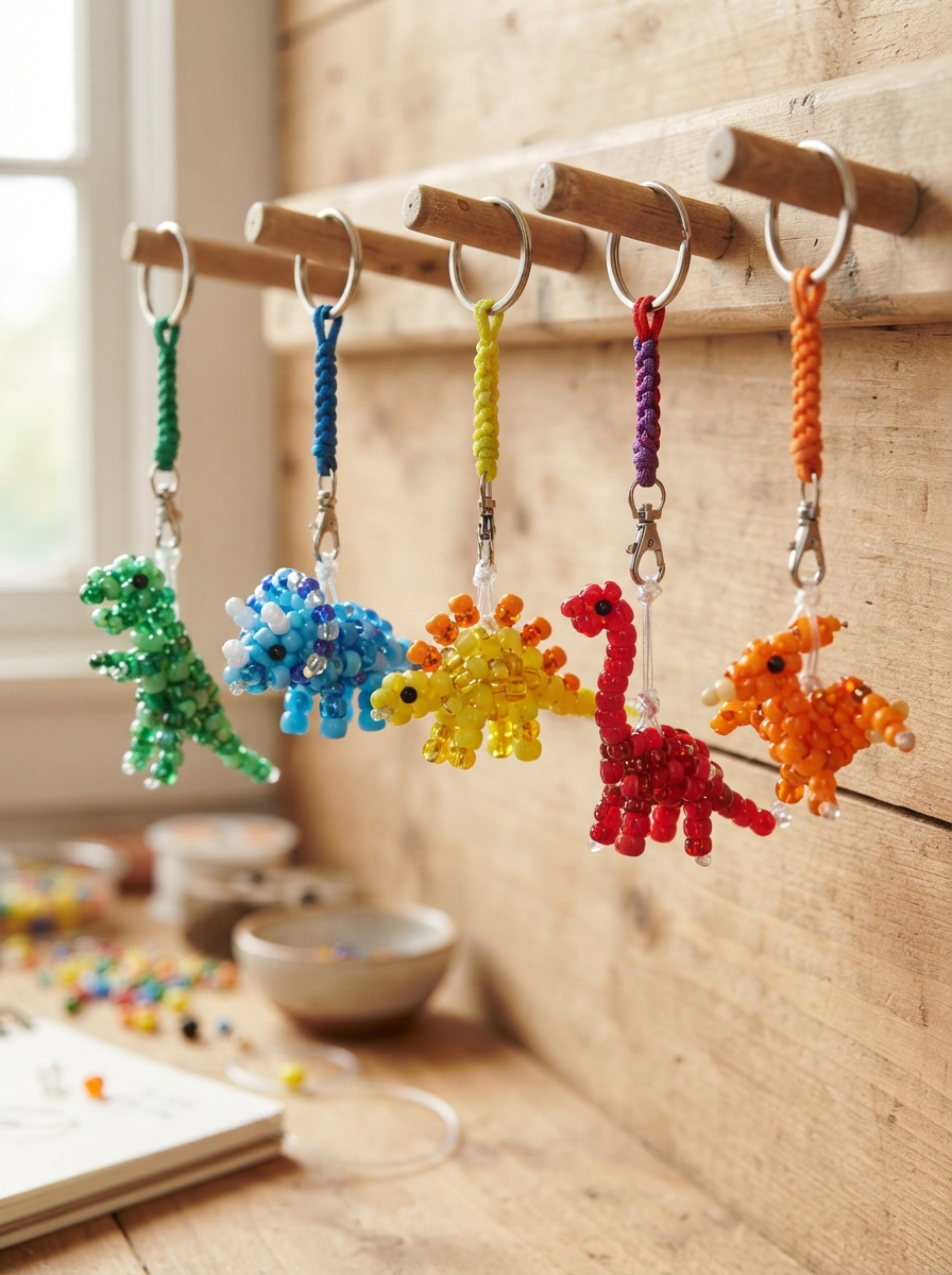 Porte-clés en forme de dinosaure fabriqués à partir de perles : 7 idées géniales